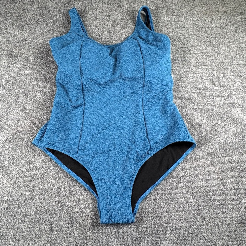 Sporti One Piece Swimsuit Women's 18 Blue Textured Slimsuit Tummy Control Beach